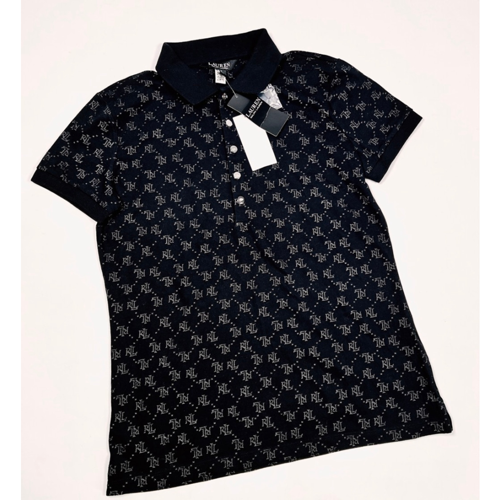 Women's Lauren Ralph Lauren Short Sleeve Polo S Black White